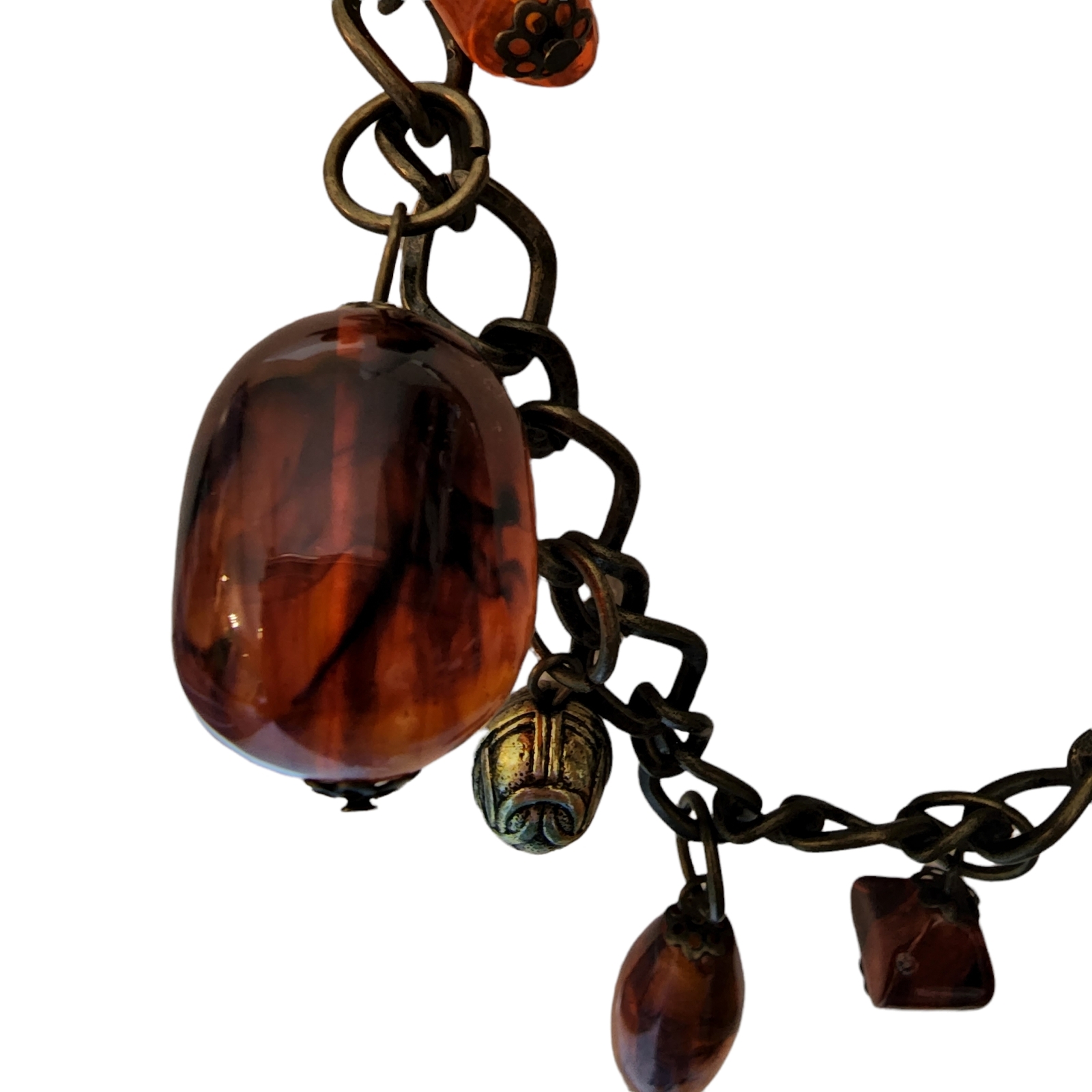 Vintage Necklace Amber Color Beaded Heart Drops Extra Long Different Shapes Vale