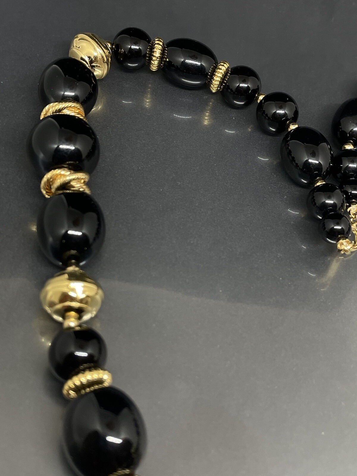 Vintage Trifari Necklace Gold Tone And Black Beaded 23.5 in Signed✨