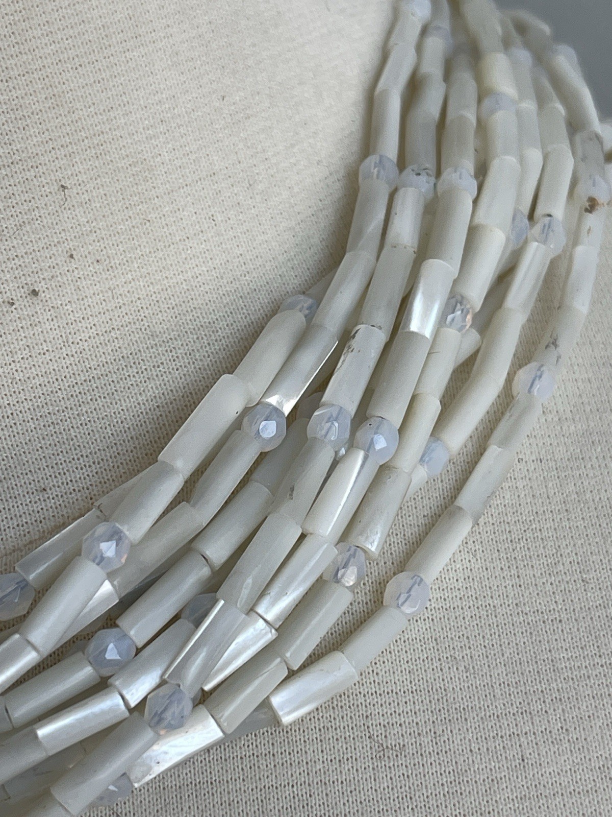 Vintage Signed Barrera Multi-strand Mother Of Pearl Necklace Beaded Statement