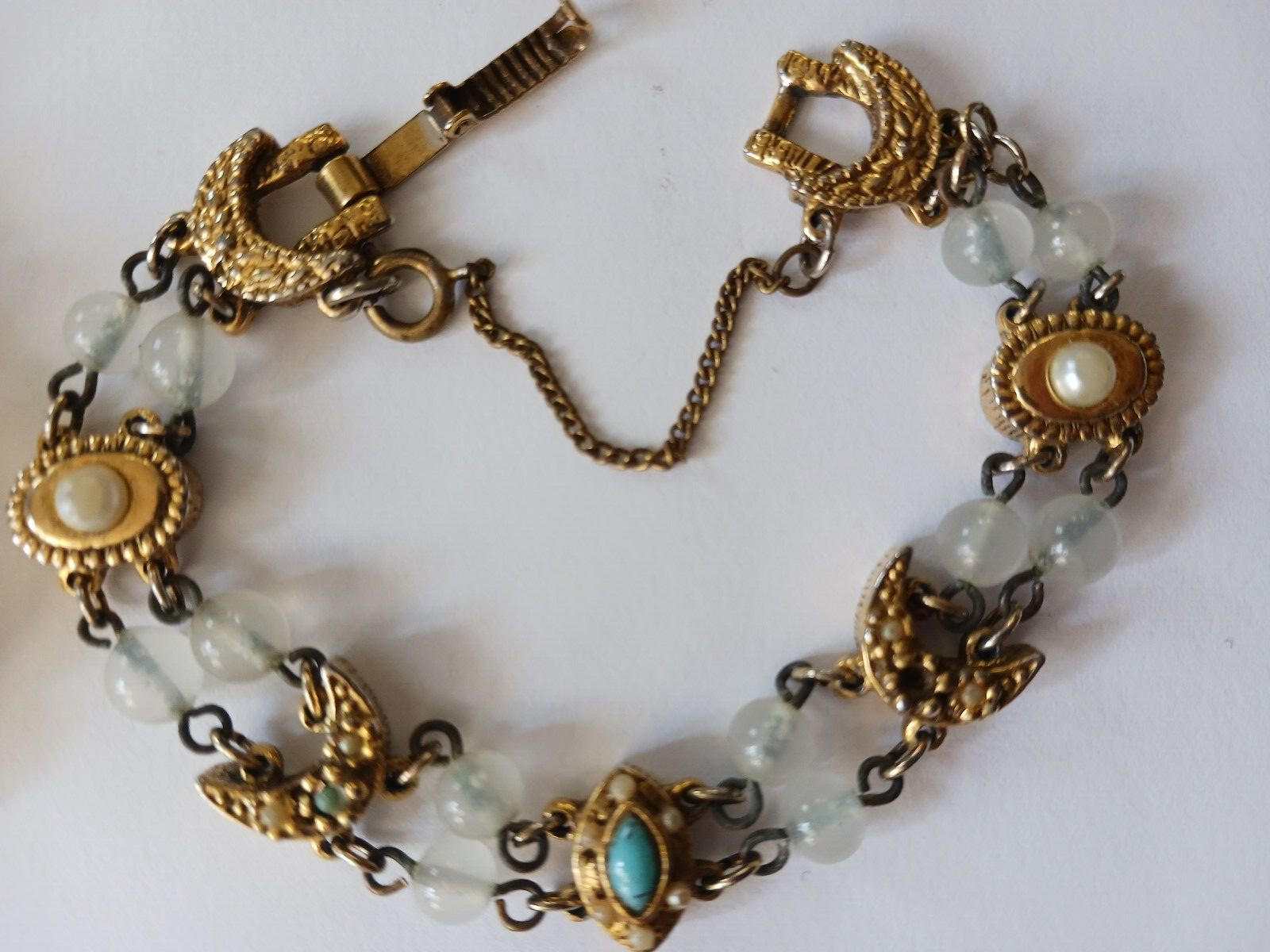 Vintage bracelets. box clasp. safety chain lock, Anchors, stones, rhinestones. 4