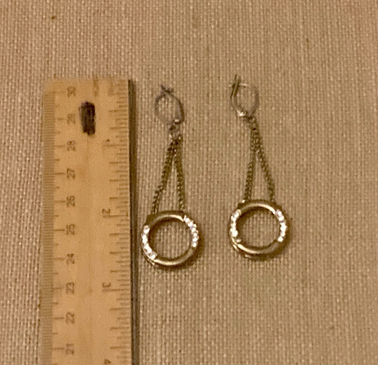 Vintage Rhinestone Circle Earrings Dangle Chain Gold Tone Pierced