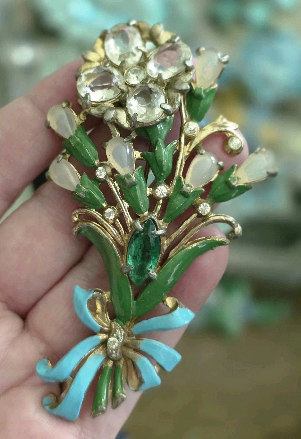 Deco Unique Floral Brooch Faux Moonstone