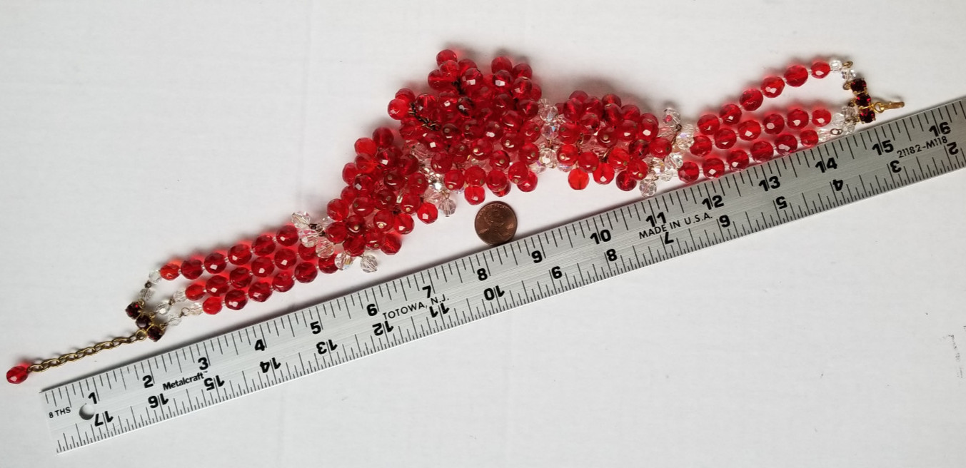 Vintage Signed France AB Bead & Red Glass Cluster Bead Necklace