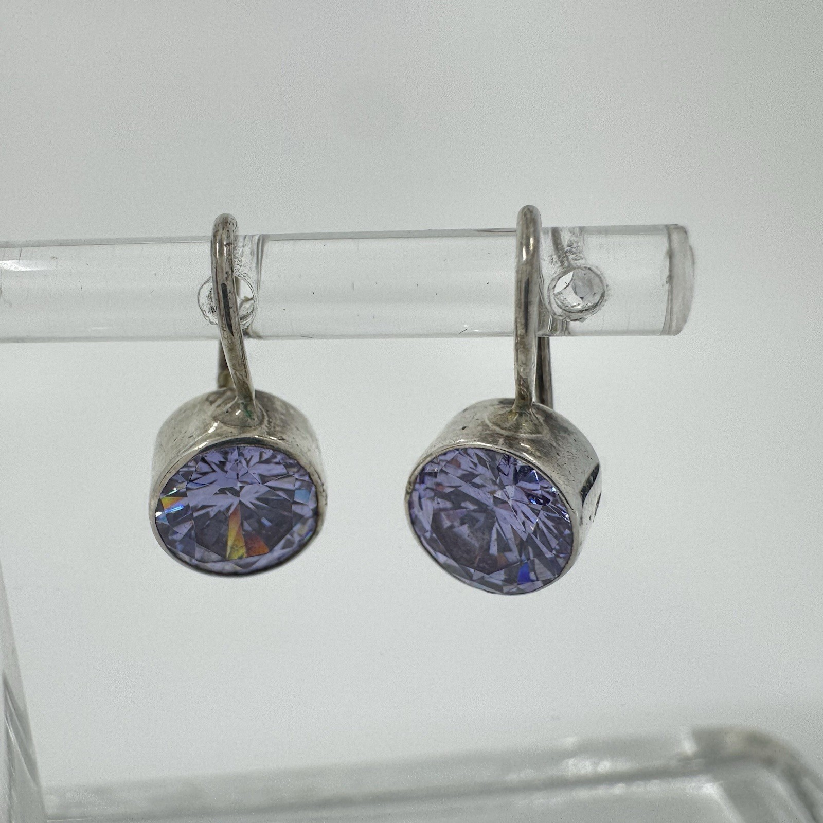 Vintage Artisan Karibau Round Bezel Set Purple Iolite Drop Earrings