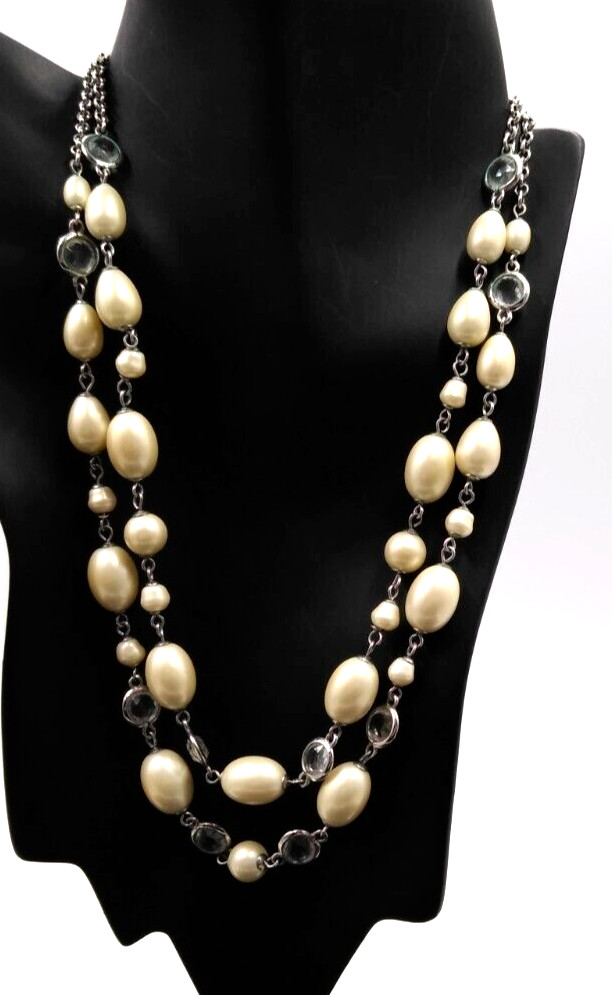 Vintage Talbot’s 18″ Double Strand Chain w/ Cream & Crystal Beads