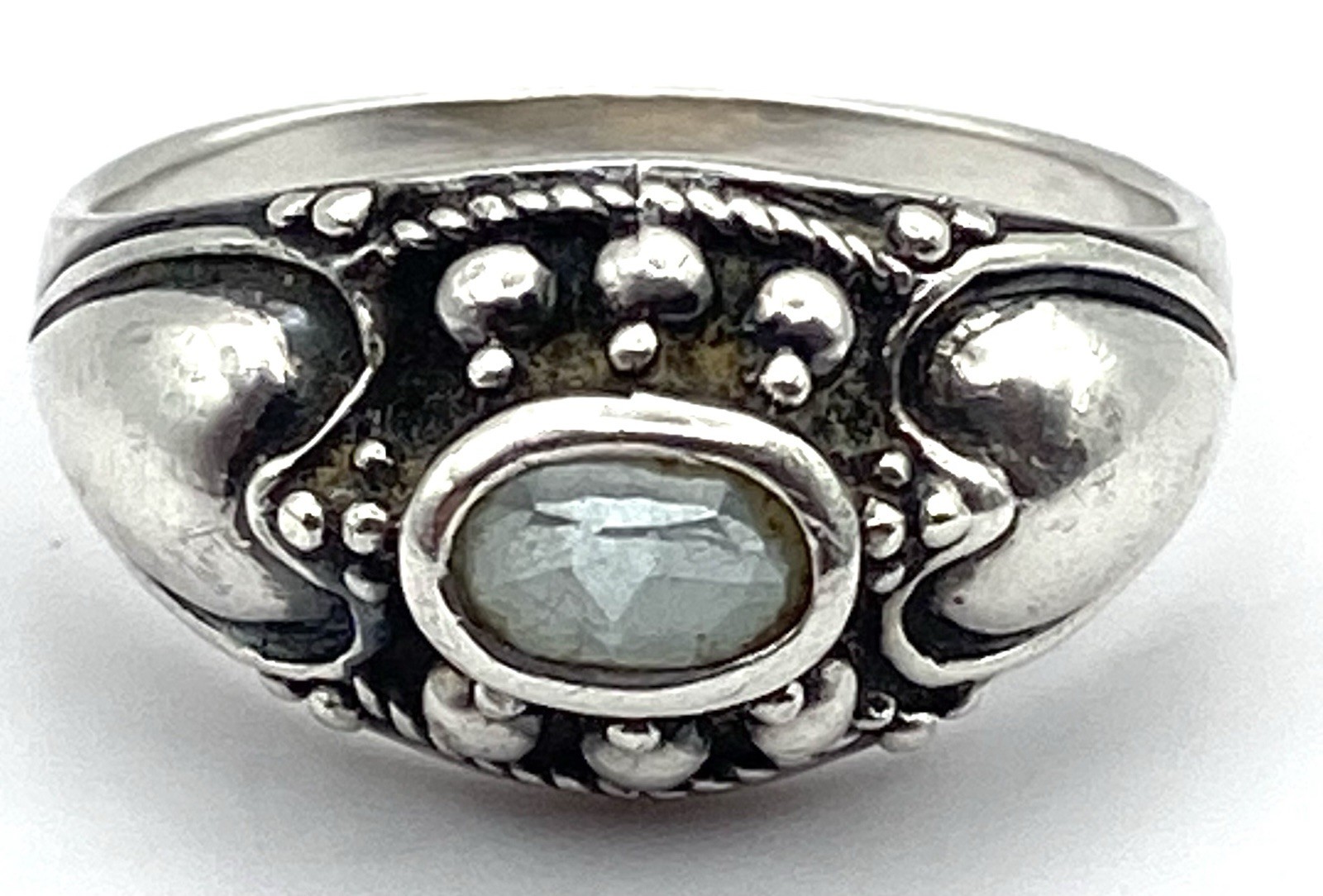 Vintage Sterling Slver / 925 Blue Topaz Hearts Ring Size 9