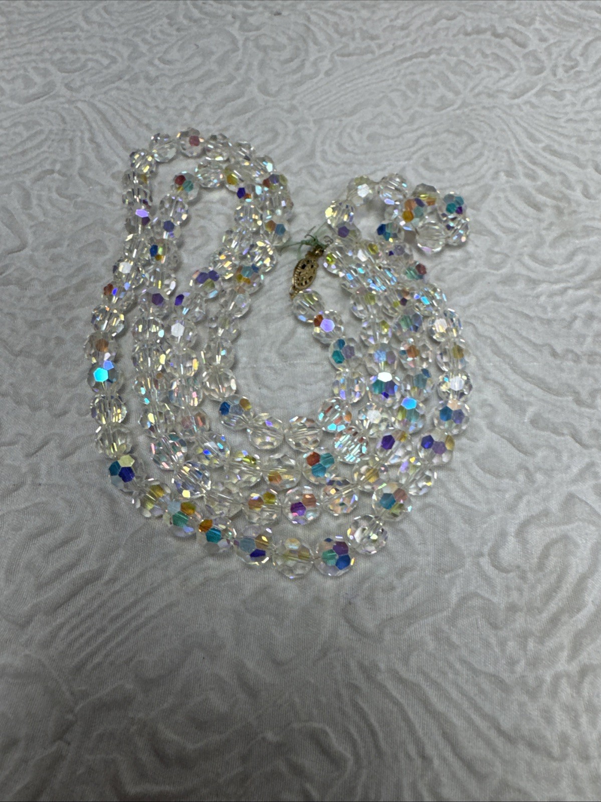 Vintage 1950-60s Czech Faceted Bicone Crystal Aurora Borealis Beaded 36”Necklace