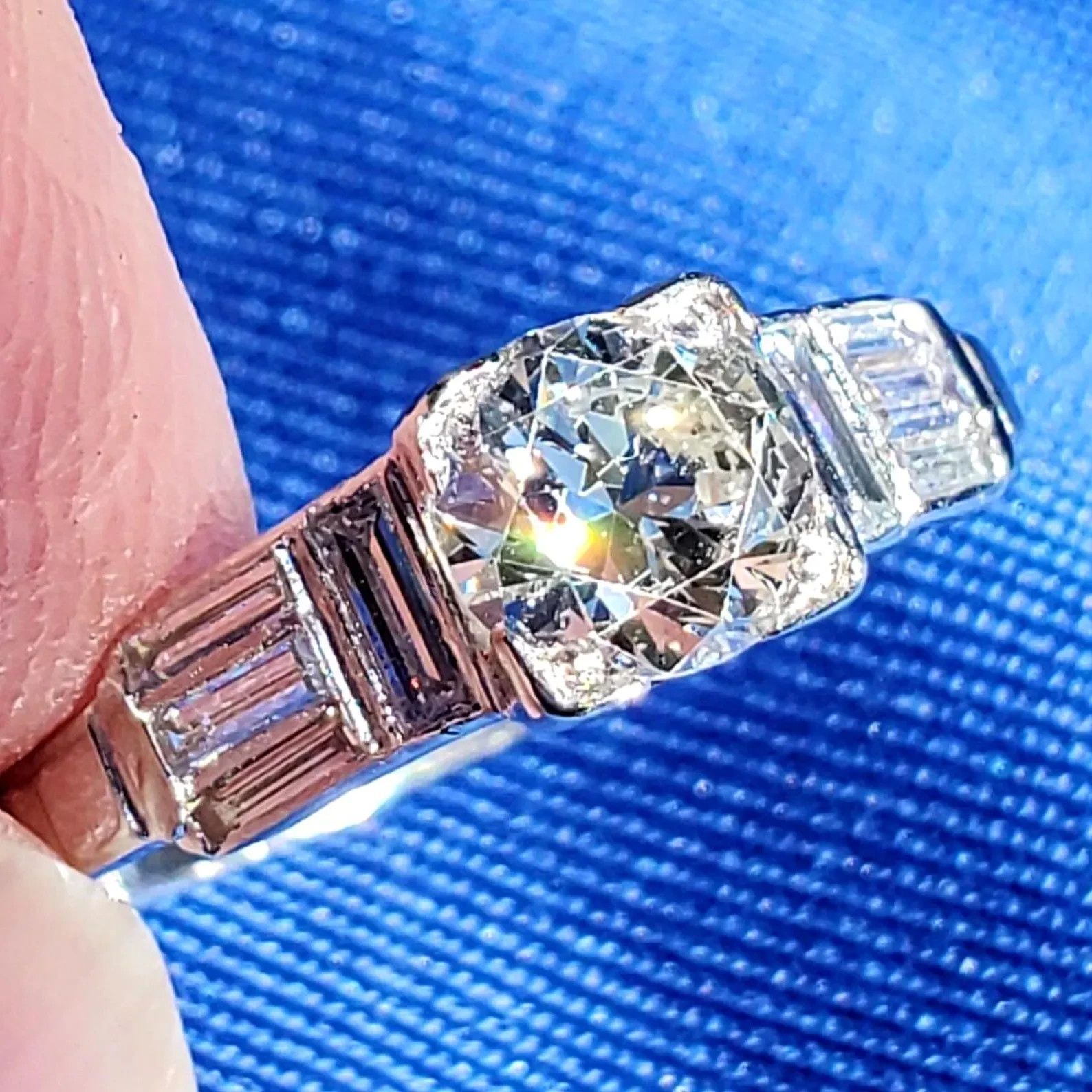 Original EARTH MINED DIAMOND Art Deco Engagement Ring SOLID PLATINUM Solitaire