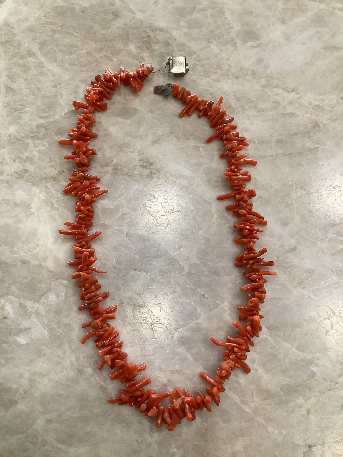 Vintage 18” Coral Branches Necklace Crystal Flower Clasp