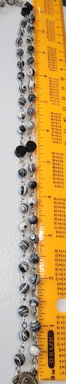 Vintage Italy Creed Sterling Silver Cross black white rosary pendant necklace