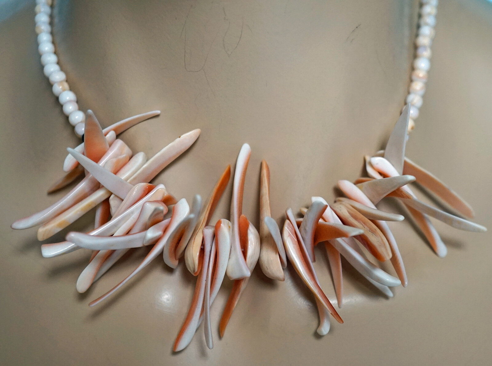 Vintage Shell Necklace Pieces and Beads 15.5 inches long