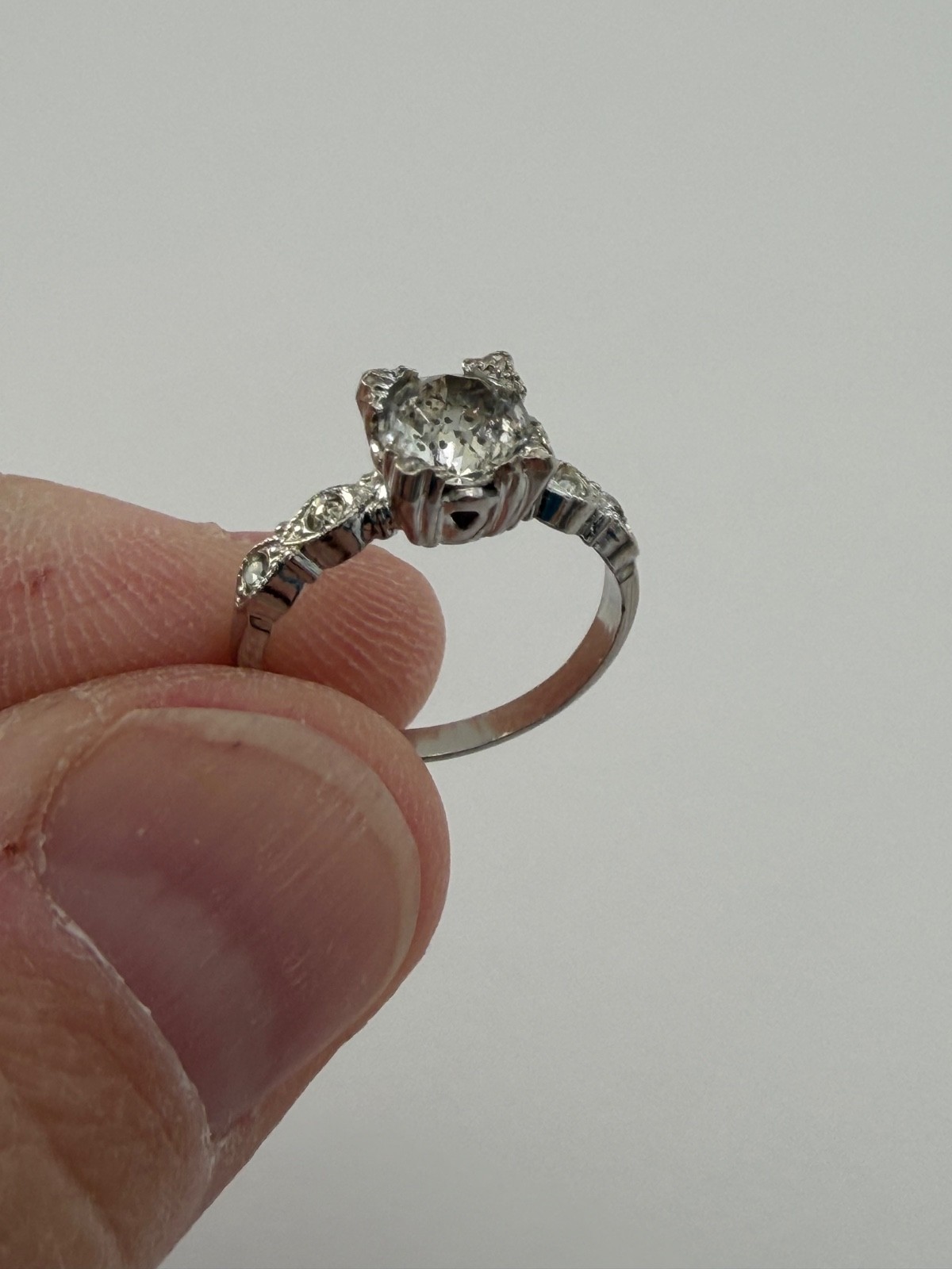 VINTAGE Sterling M-H Silver & Clear Quartz Cocktail Ring, Size ~5.5, SEE NOTES