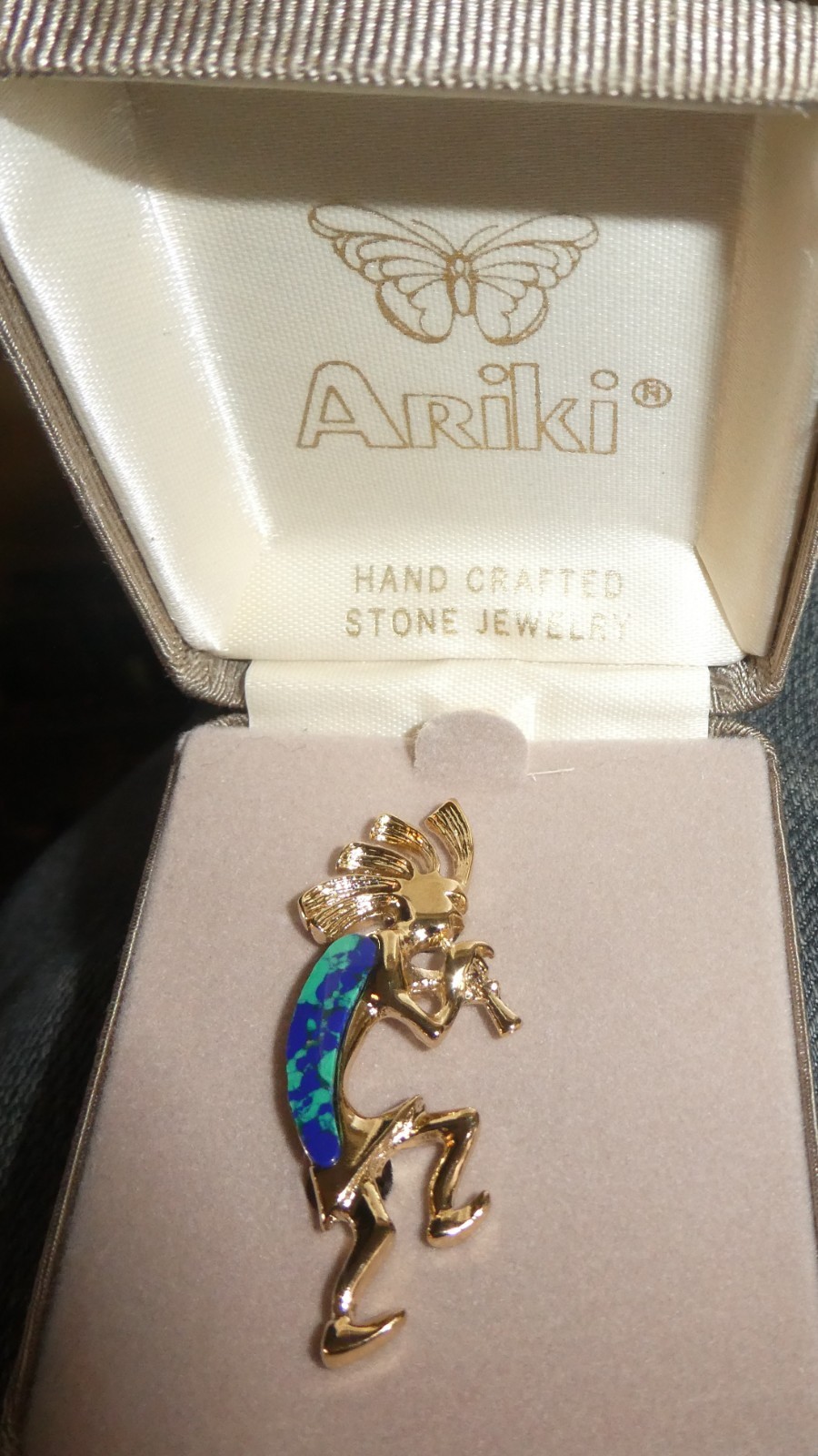 Ariki Paua Shell Kokopelli Brooch Pin