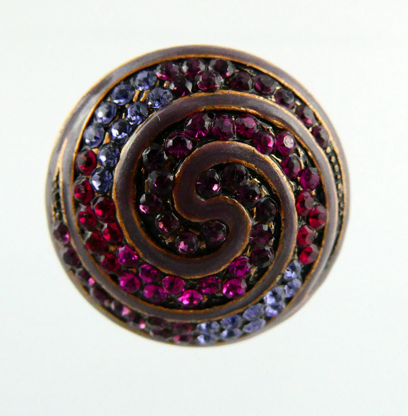 Copper Tone Metal Rhinestone Studded Spiral Adjustable Ring Size 7.5 11.2 Grams