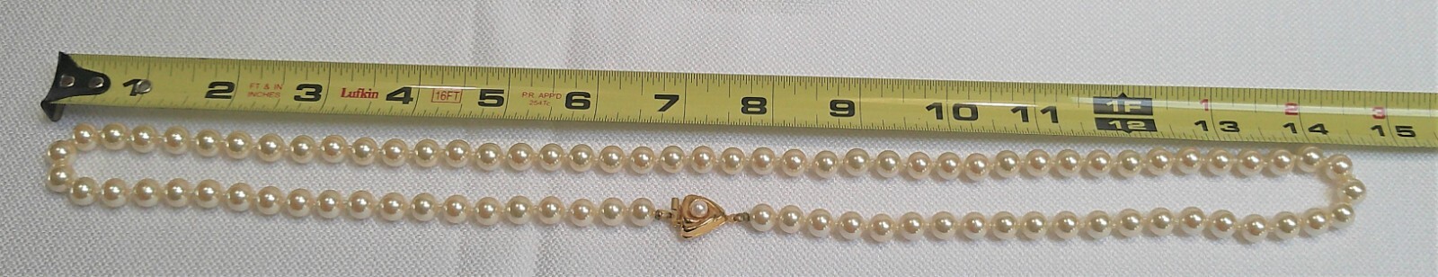 Vintage LCI Signed Pearl with Decorative Box Tab Insert Clasp Necklace 29 inch