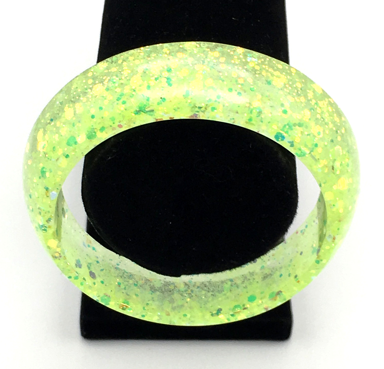 Artisan Bright Lemon Lime Gold & Green Glitter Tapered Lucite Bangle Bracelet