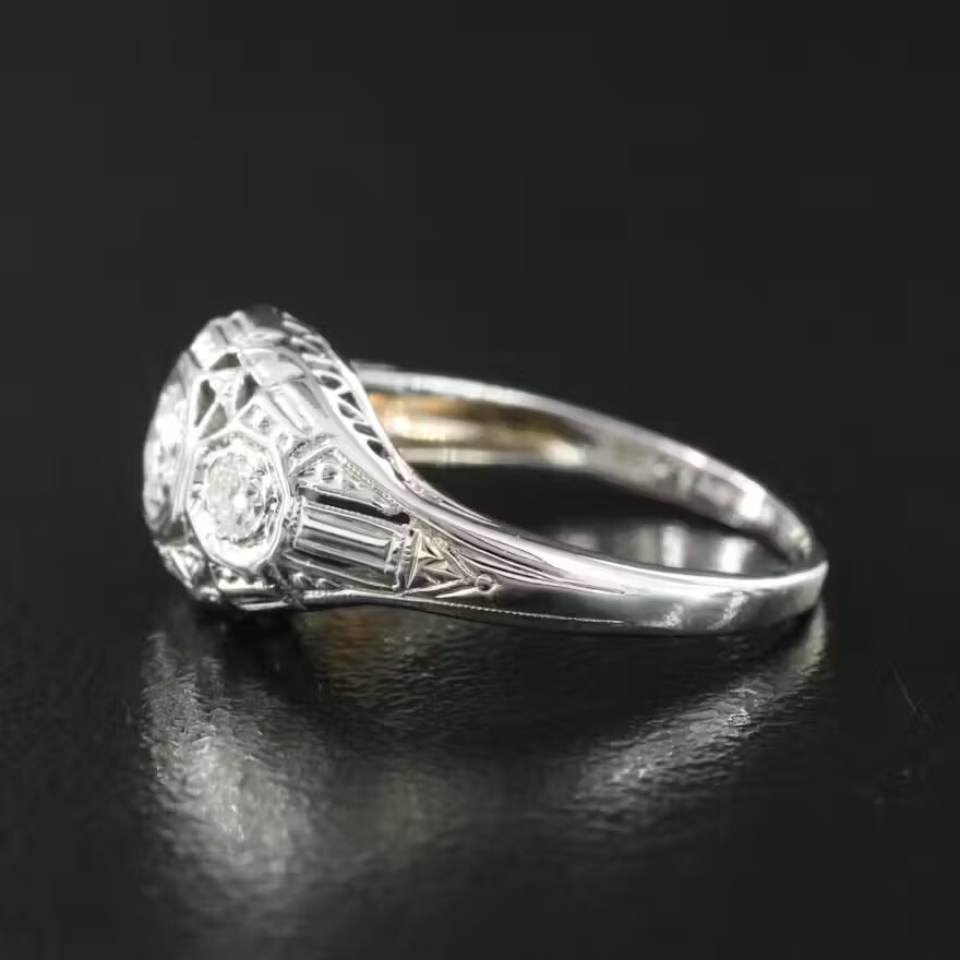 Art Deco 18K 0.20 CTW Natural Diamond Ring – Vintage Filagree & Sparkling!