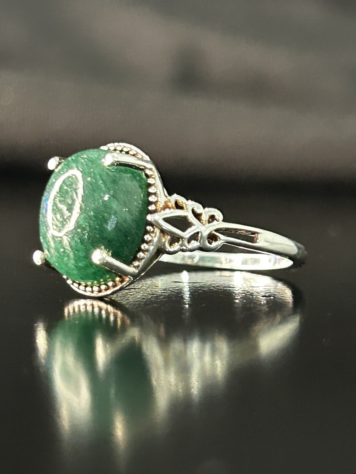 Vintage Ring Size 8 Silver 925 Green Aventurine Oval Gemstone Handmade