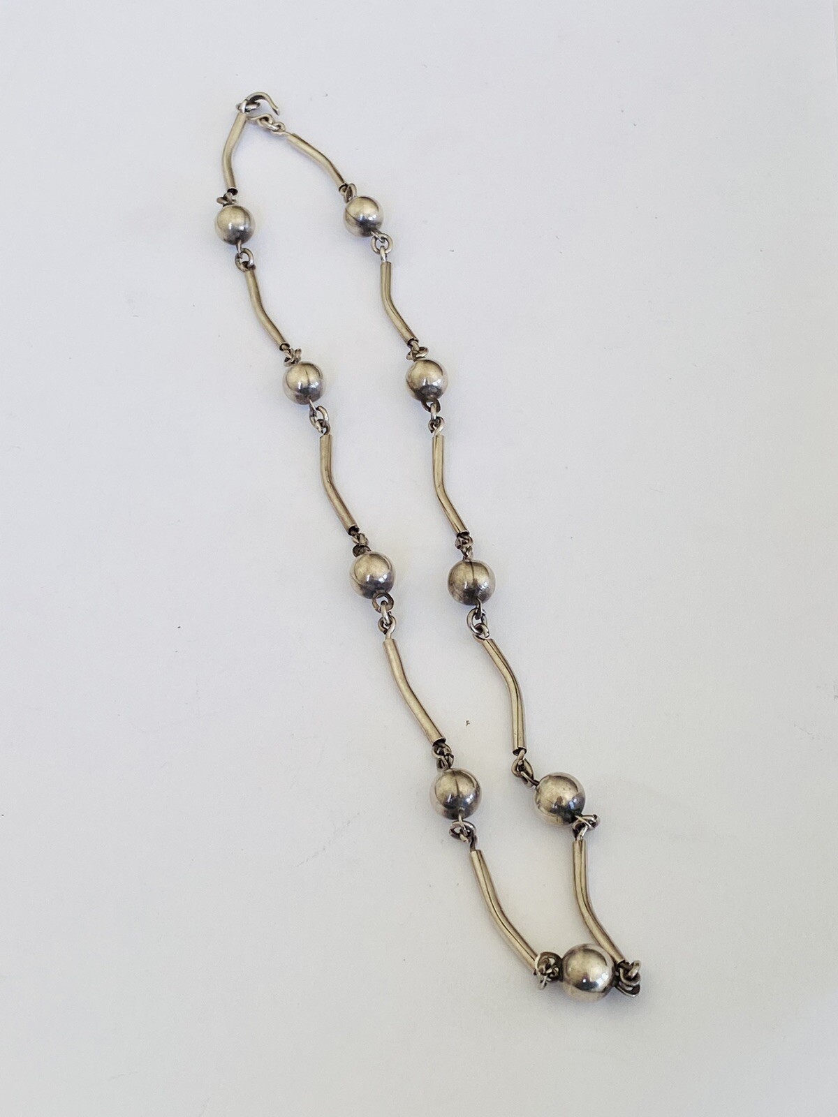 Vintage Sterling Silver Modernist Bar & Ball Bead Station Link Necklace 16-Grams