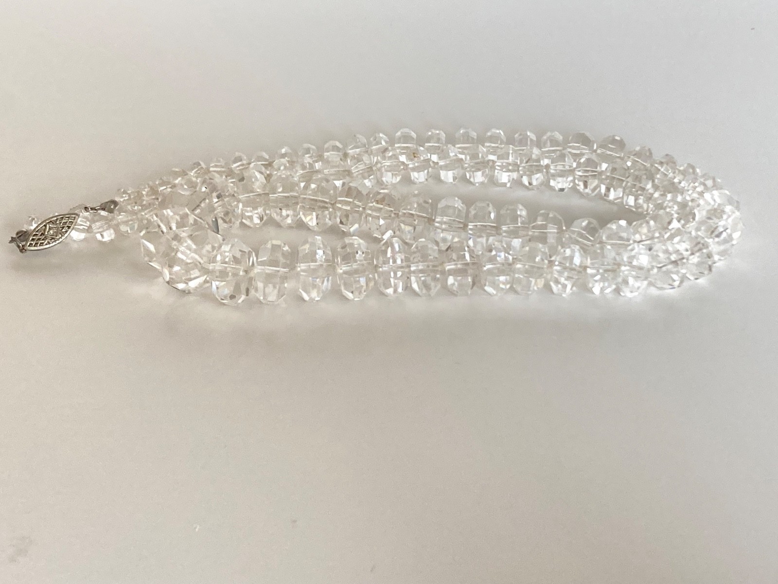 Art Deco Rock Crystal Graduated Hand Knotted 14k Diamond Clasp