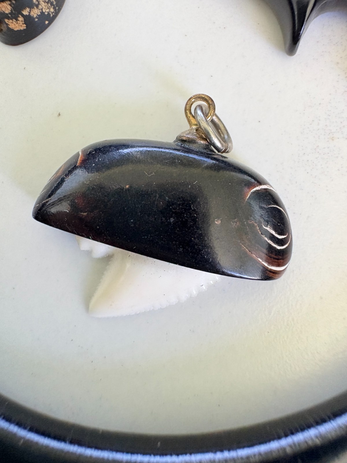 Black Coral Lot of 5, Bracelet, Dolphin Pendent, Shark tooth Pendent & More NICE