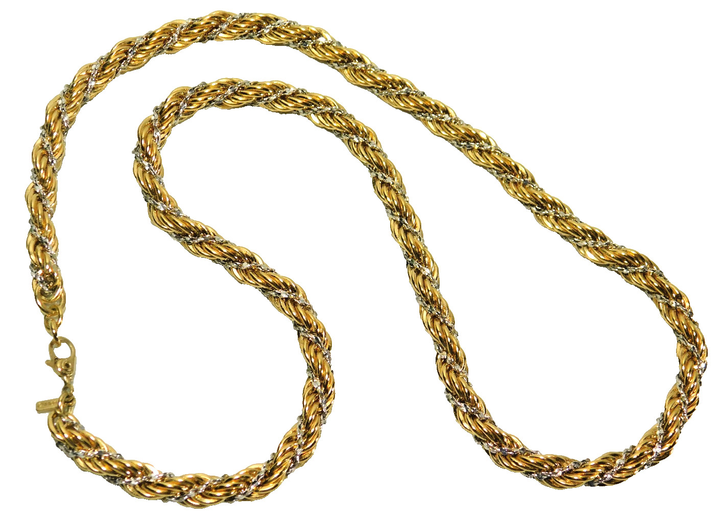 Vintage Monet Gold and Silver Two Tone Thick Twisted Rope Chain 20″ Necklace