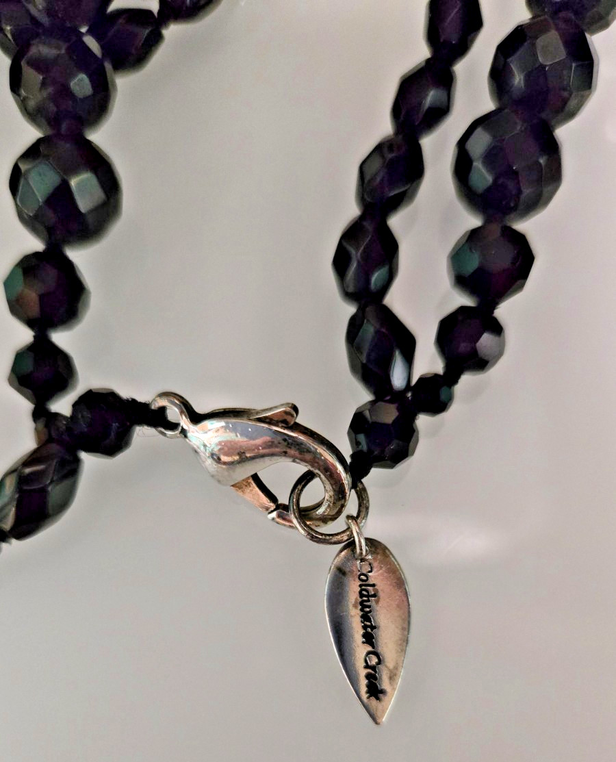 Coldwater Creek Black Flapper Necklace Glass Bead Rope Opera Lariat Sautoir VTG