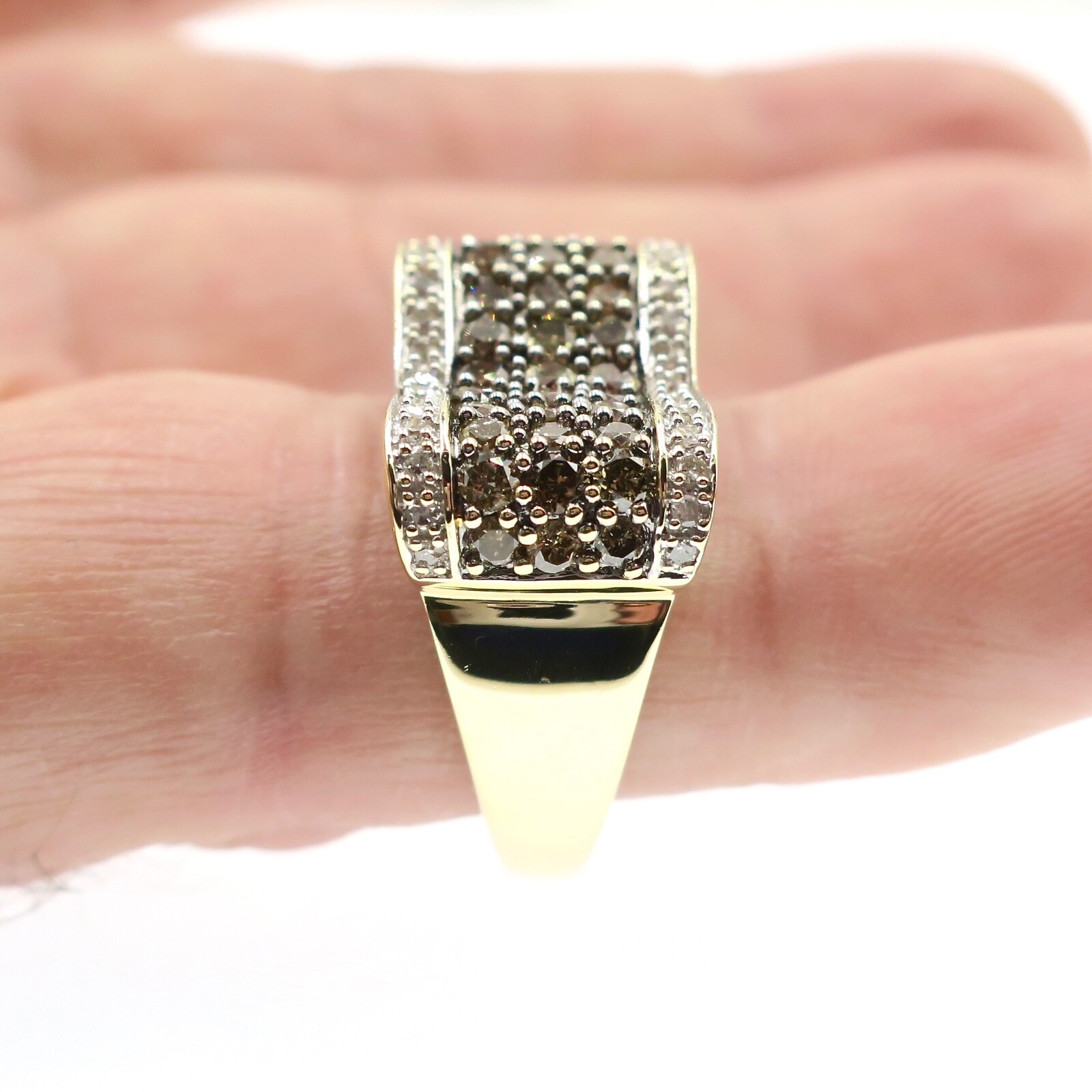 10k Solid Yellow Gold 1ct Natural Champagne and White Diamond Ring Size 8