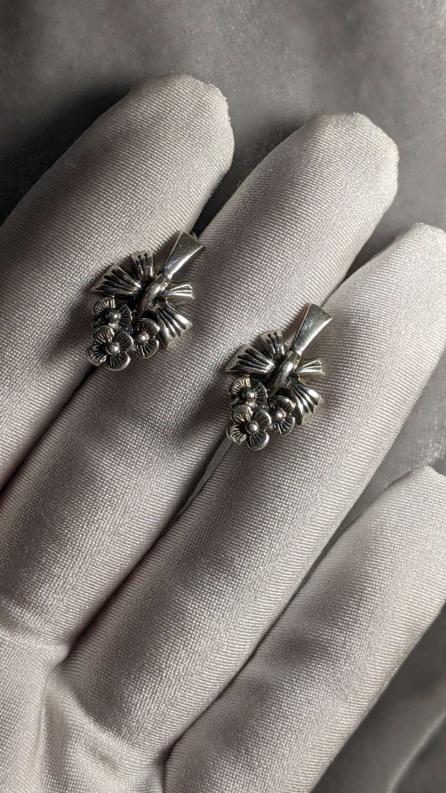 Vintage Soviet Earrings, 925 Sterling Silver, Floral Bouquet Design