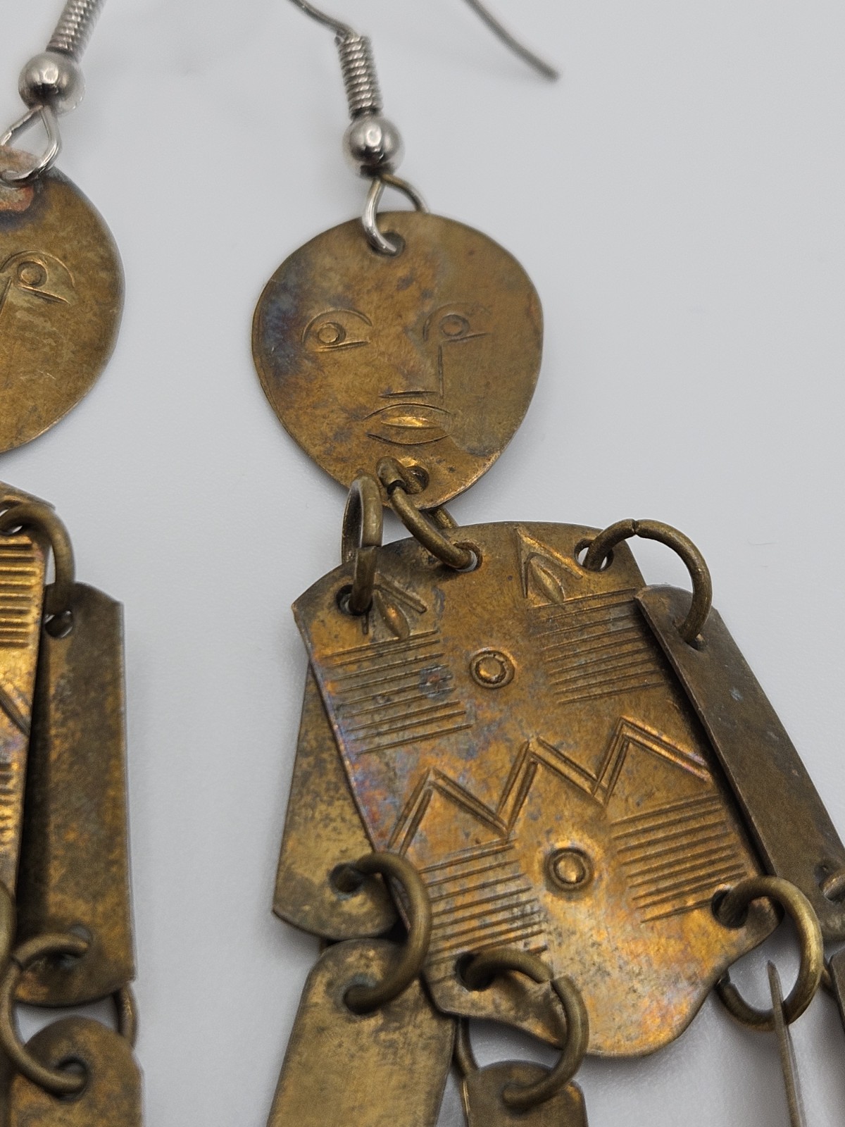 Vintage Brass Tone Articulated Man Person Dangle Earrings