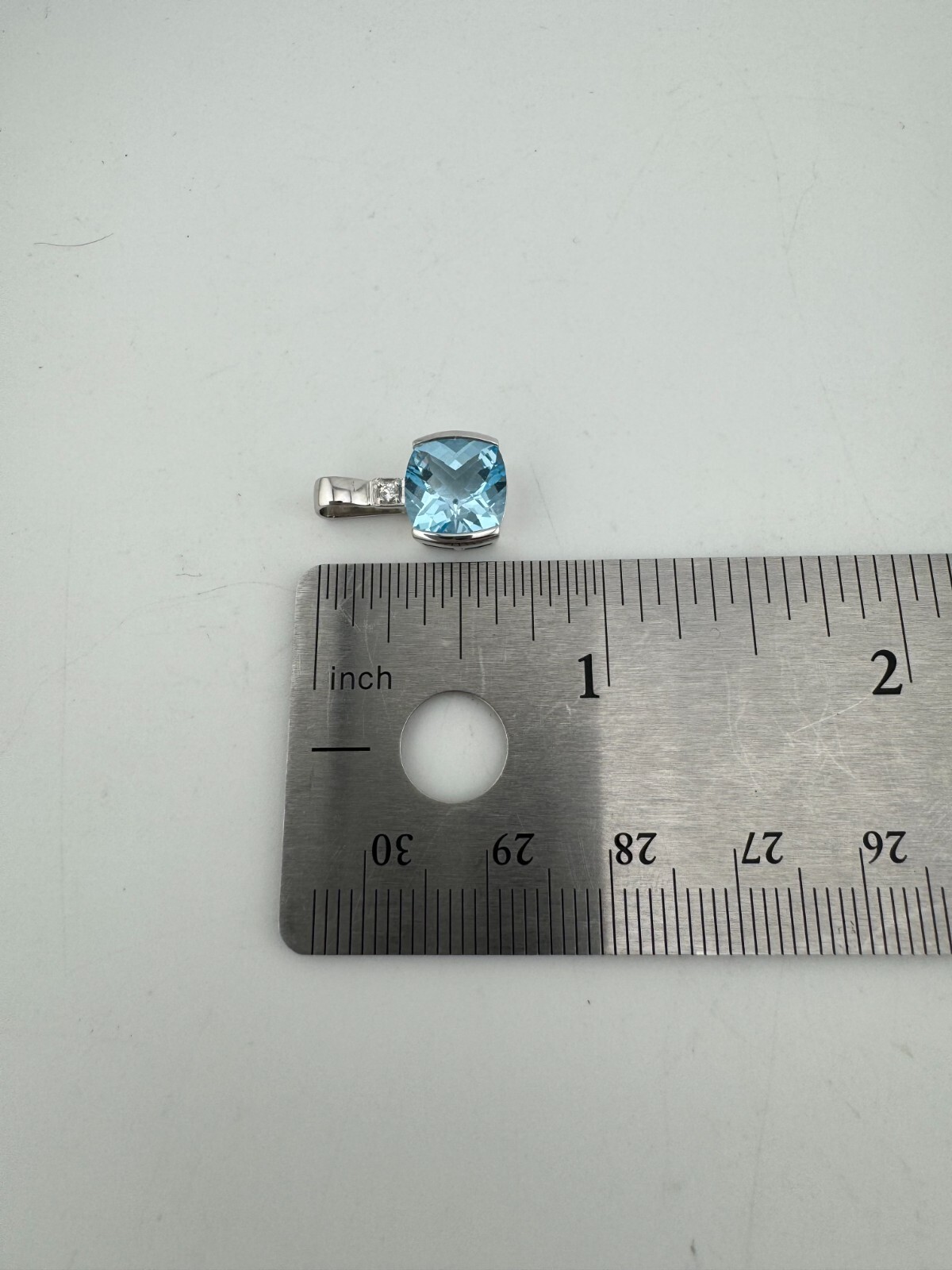 Minimalist Vintage 9 Karat White Gold Blue Topaz & Diamond Pendant