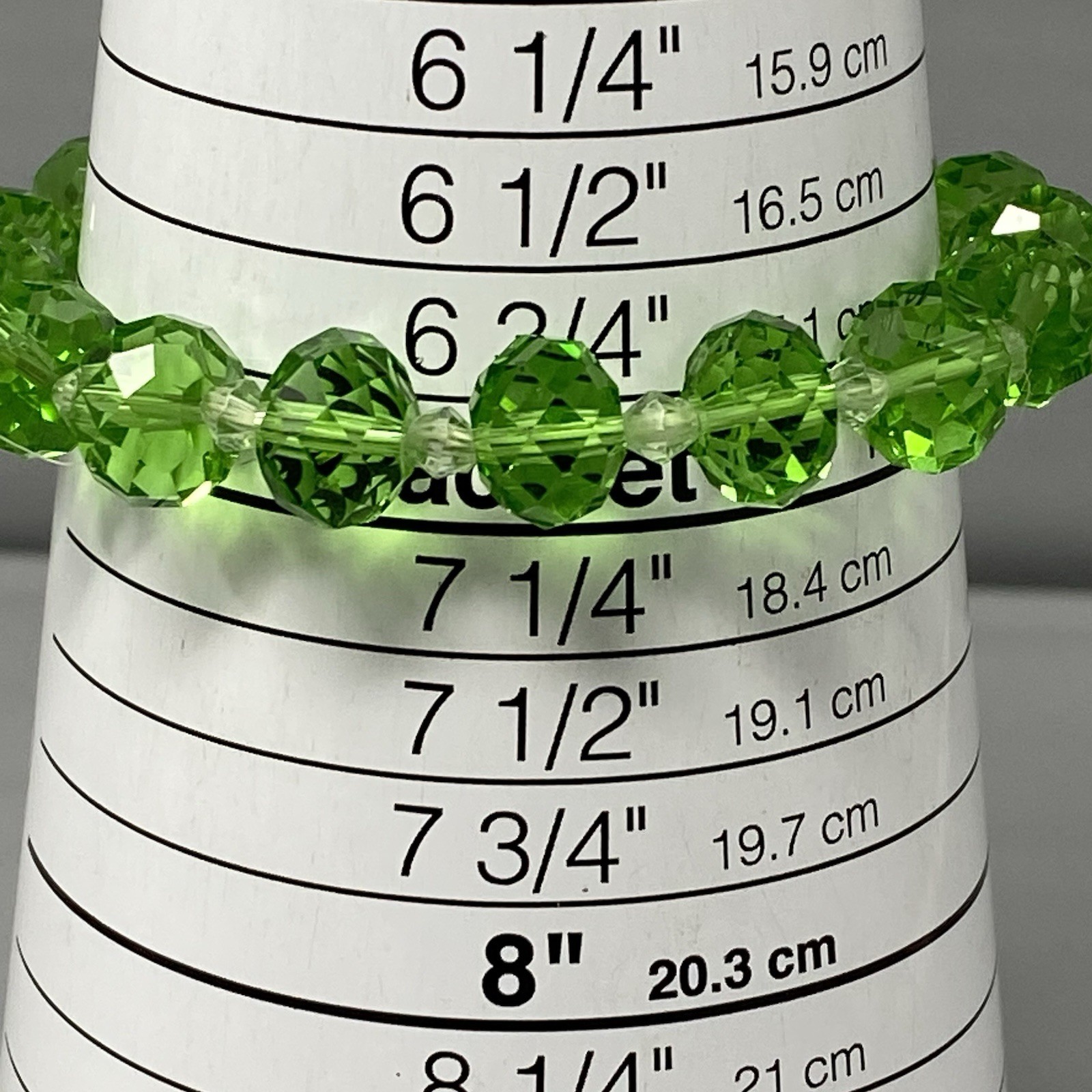 Green Glass Beaded Bracelet Stretch Elastic Faceted Transparent Bicone Spacer 7″
