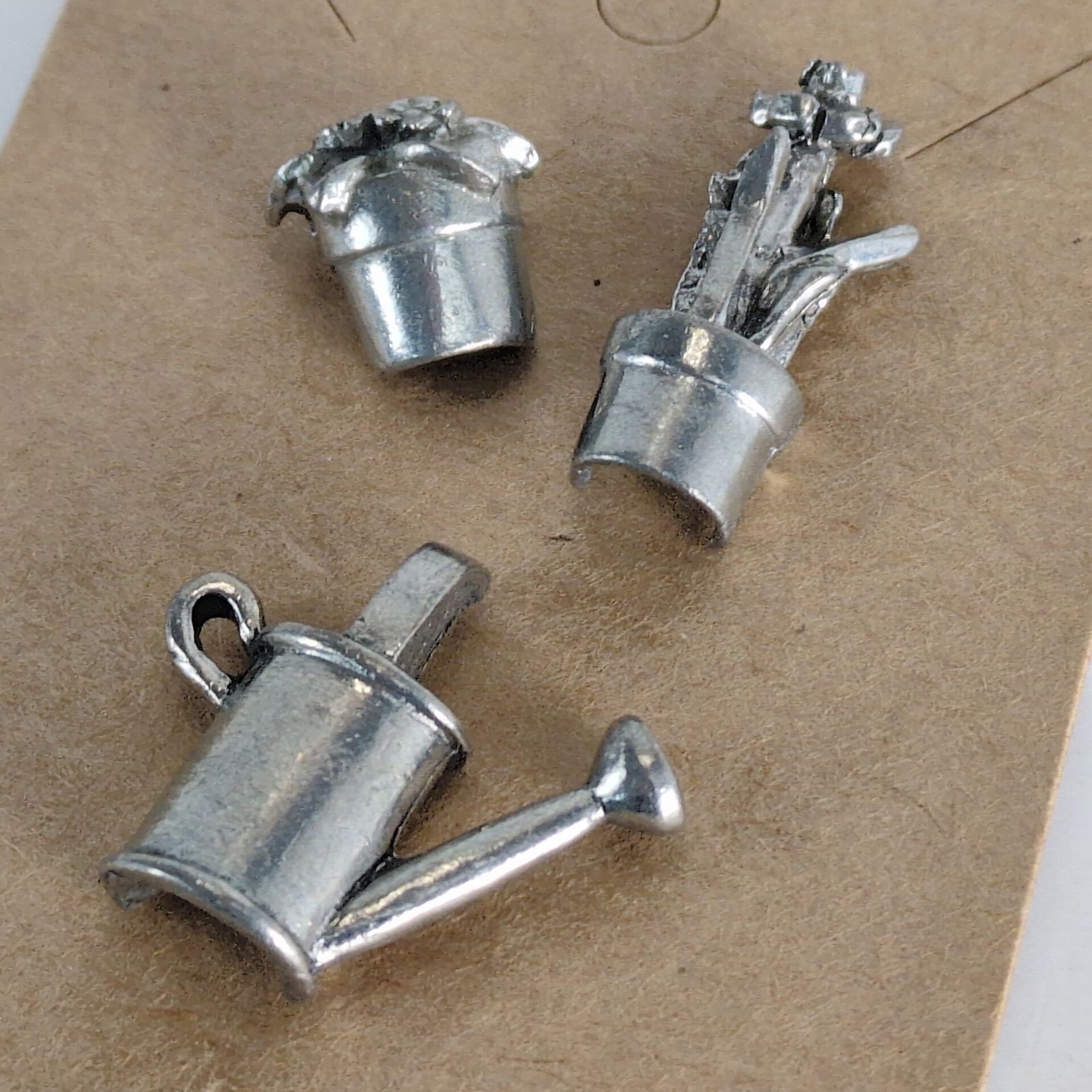 Set 3 Jim Clift Pewter Garden Lapel Tack Pins, Vintage 90s, Watering Can Flowers
