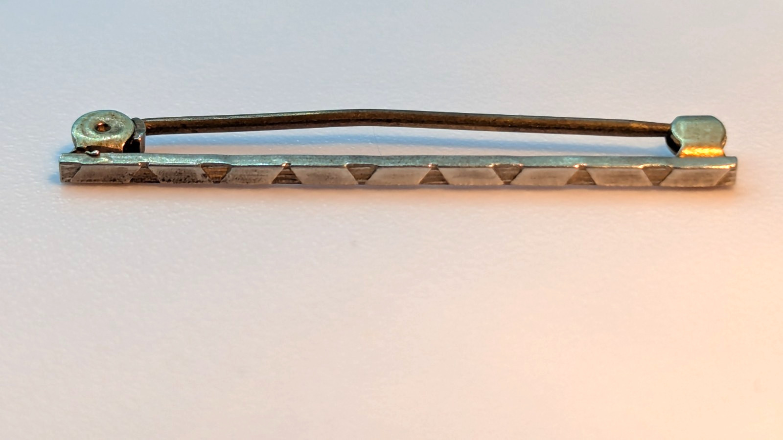 Antique Art Deco Silver Tone Safety Clasp Bar Lingerie Pin 1.5″ Triangles Peaks