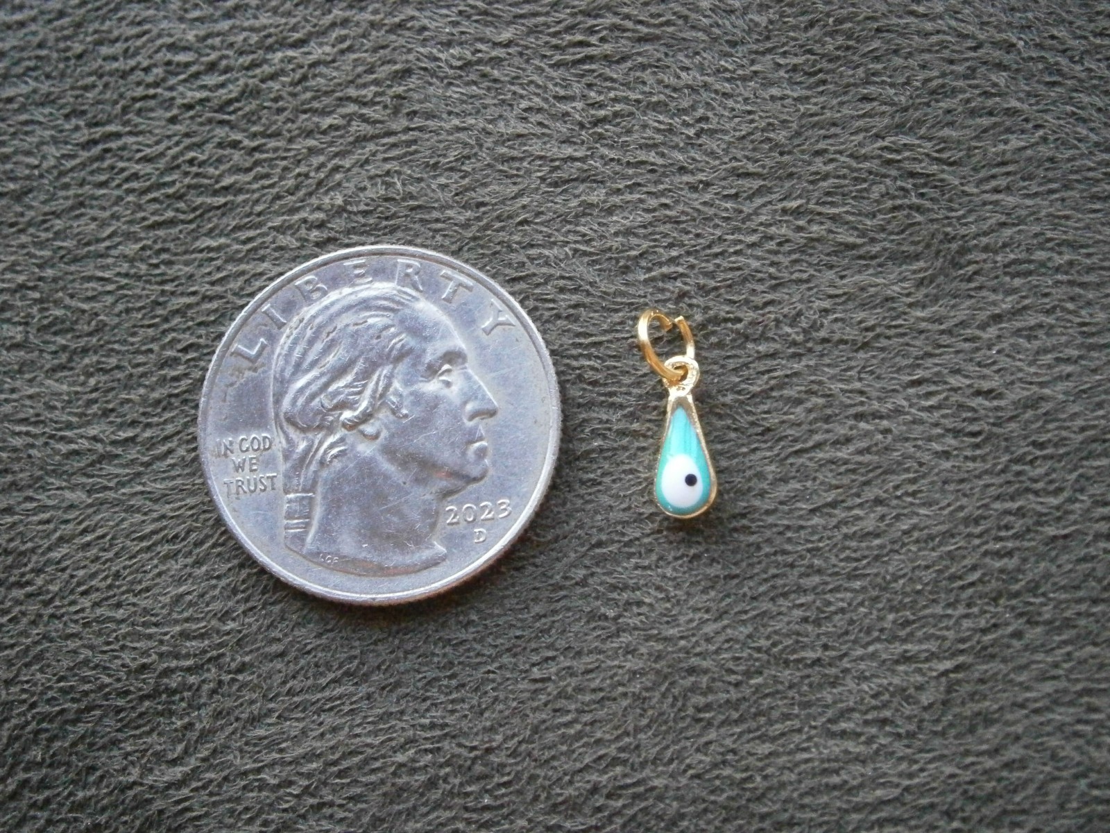 TINY Teal Green Evil Eye Amulet Vintage Goldtone & Glass Bead Charm Pendant