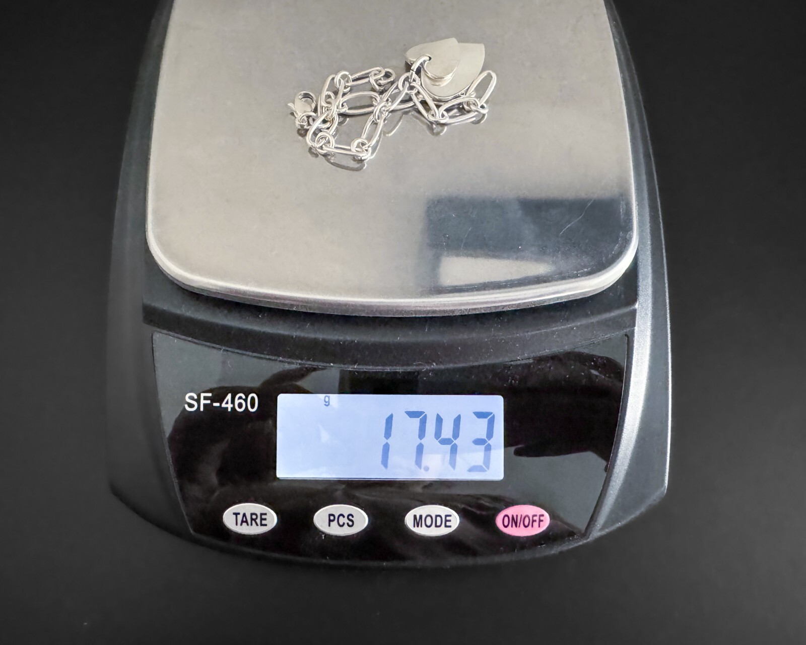17g Vtg Sterling Silver Modernist Double Heart Tag Charm Design Link Bracelet