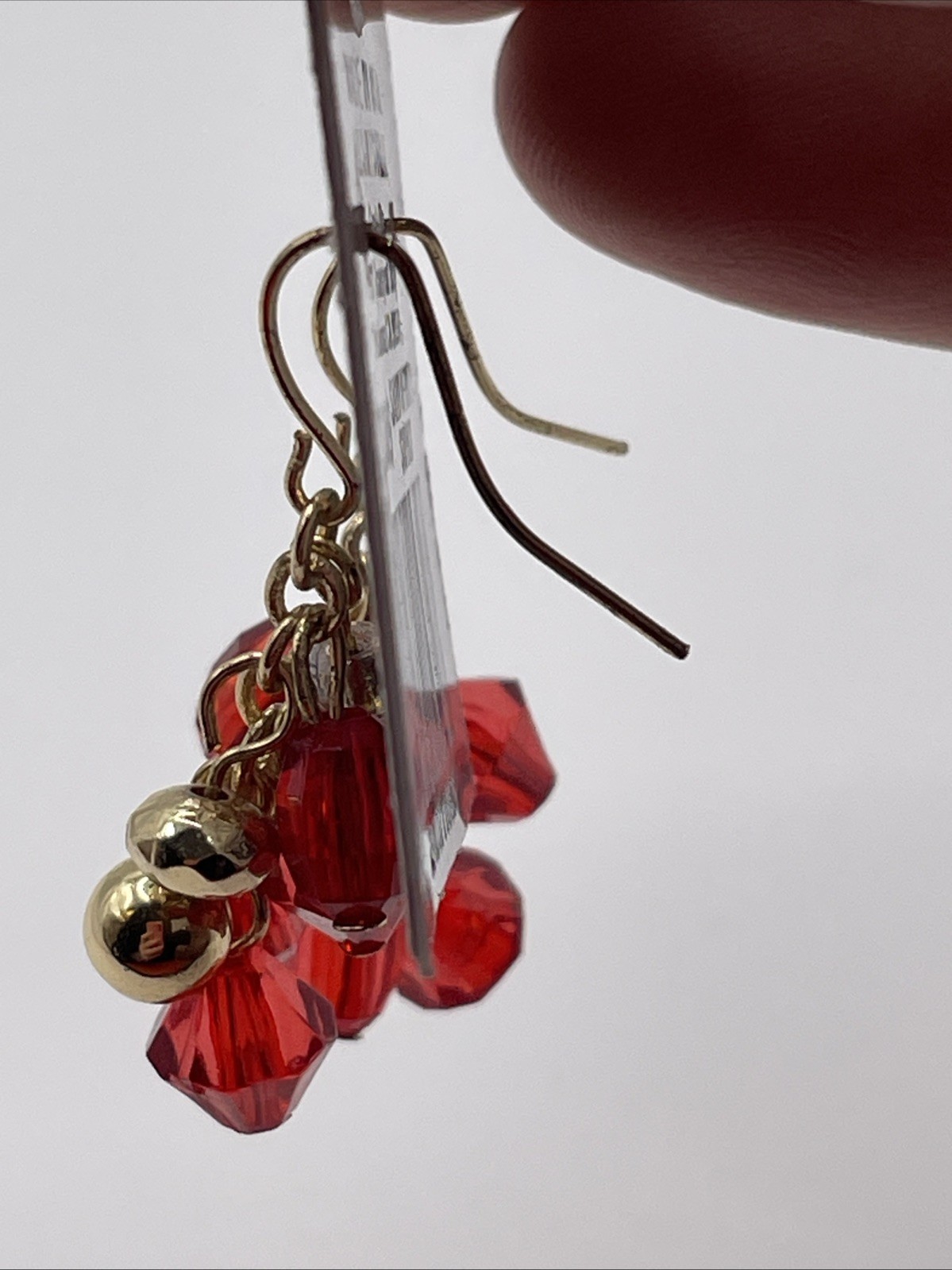 Earrings Austrian Crystal Red Acrylic Gemstones Gold Tone Hook Dangle Jewelry