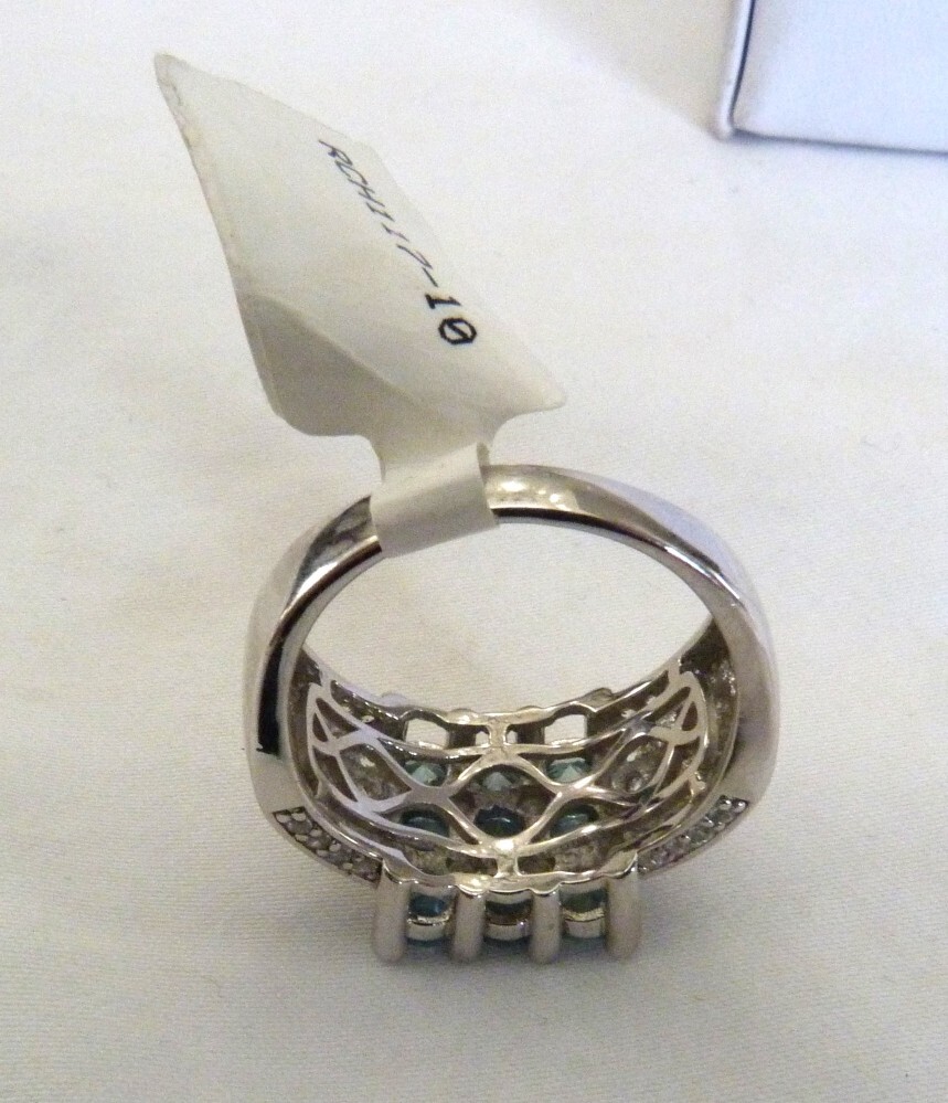 NEW W/TAG DESIGNER KH BLUE & WHITE TOPAZ GEMSTONE STERLING SILVER RING SIZE 10