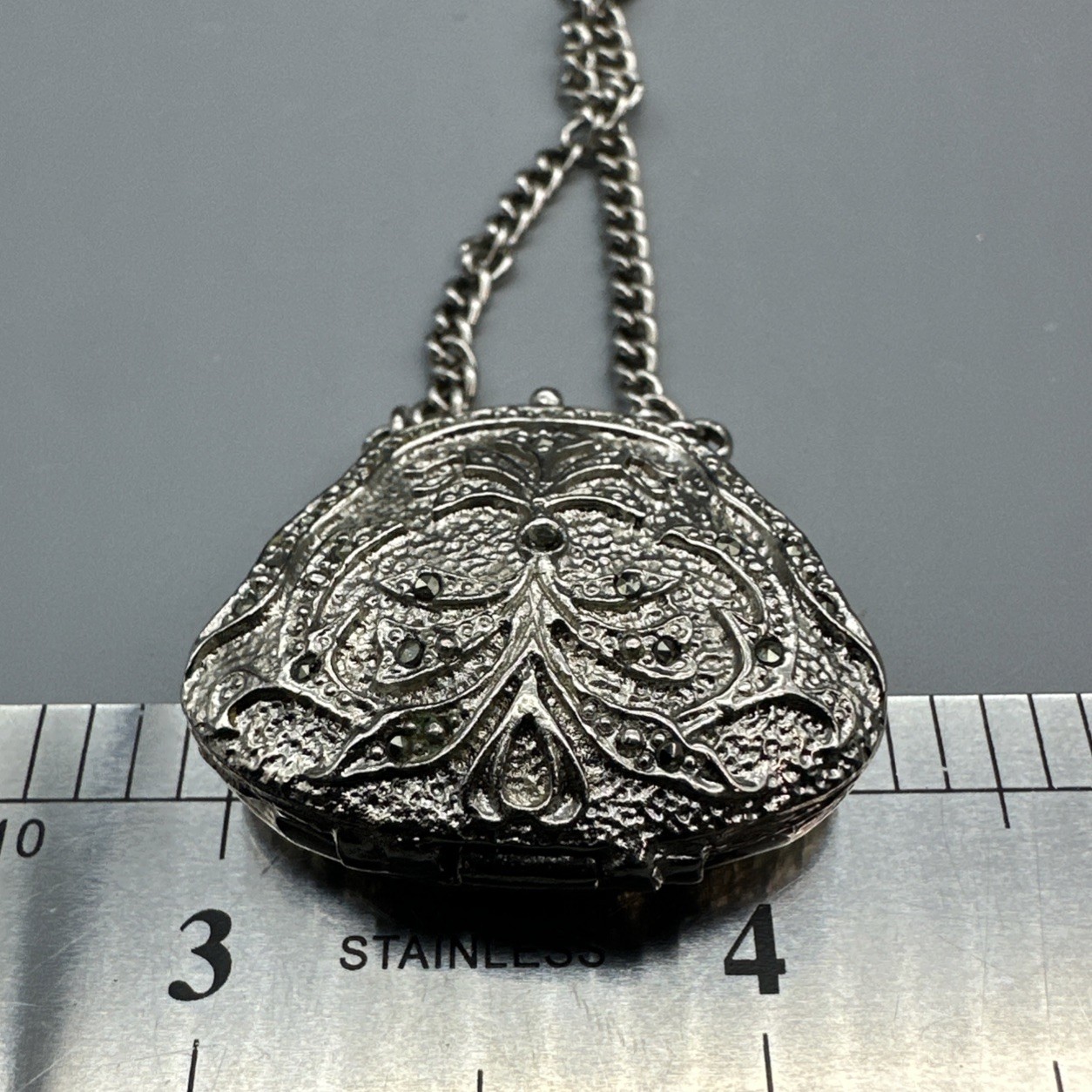 Vintage Xanadu Quartz Y2K Purse Hidden Watch Necklace Works Marcasite Adorned