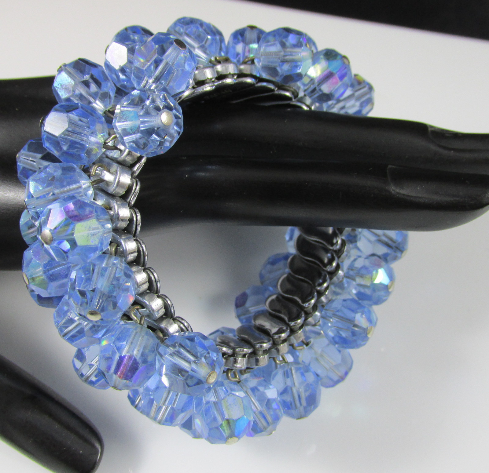 Vintage Faceted Glass Beads Jiggly Stretching Expansion Bracelet Light Blue