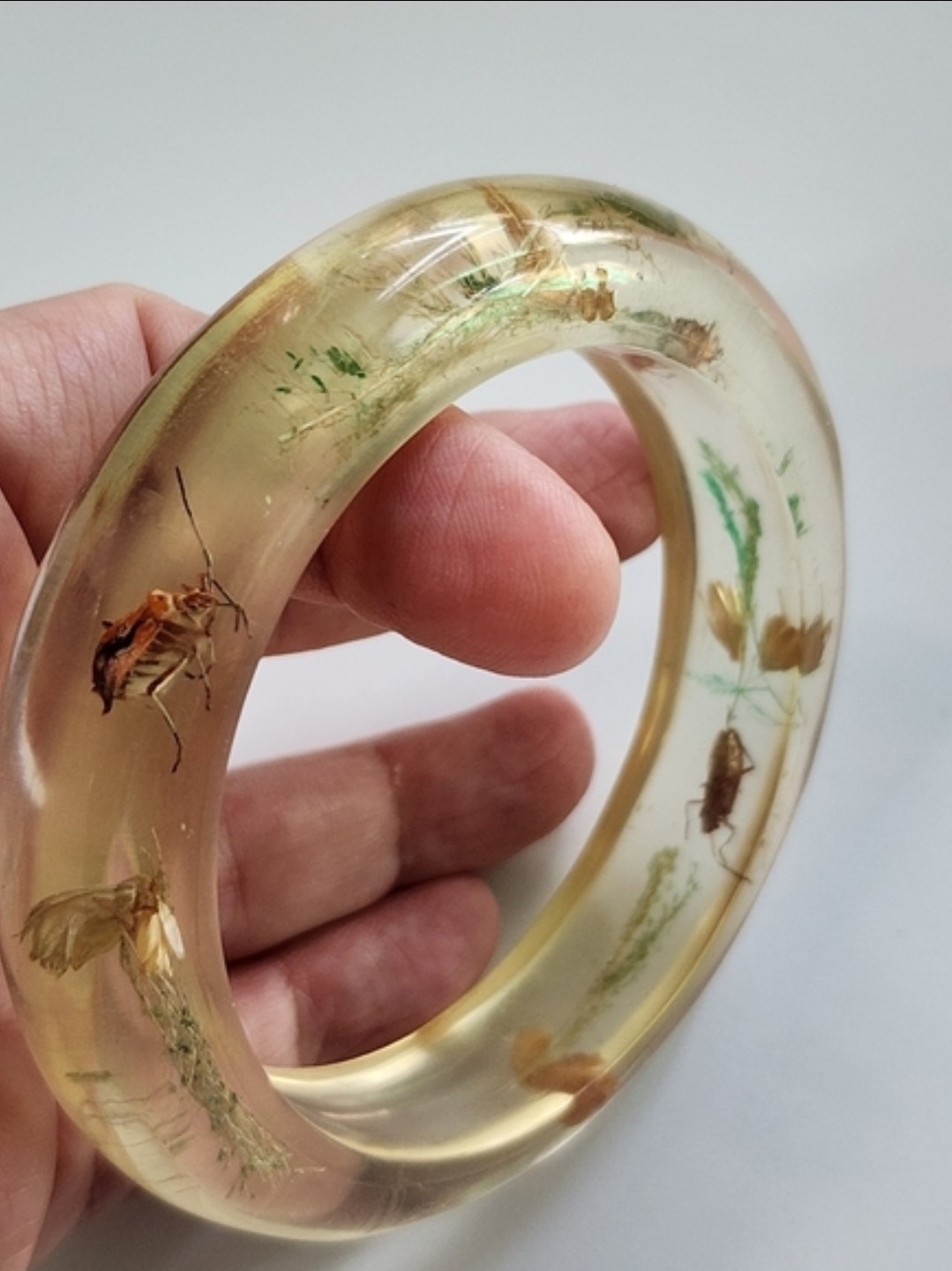 Vintage Bontanical Flora & Insect Lucite Bangle