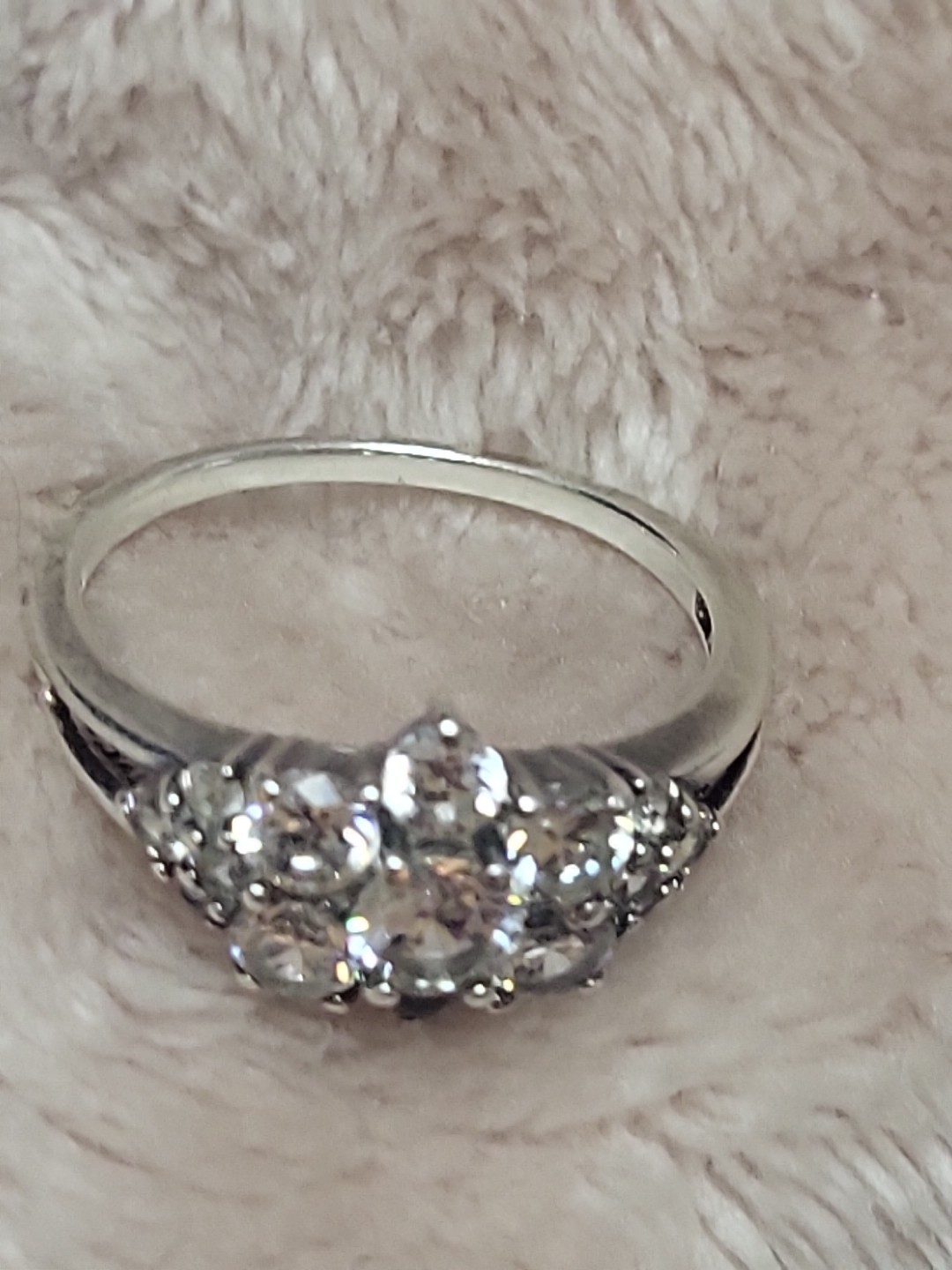 Vtg 925 Cluster Ring Round Brilliant Sterling Silver Cubic Zirconia Floral Sz 10