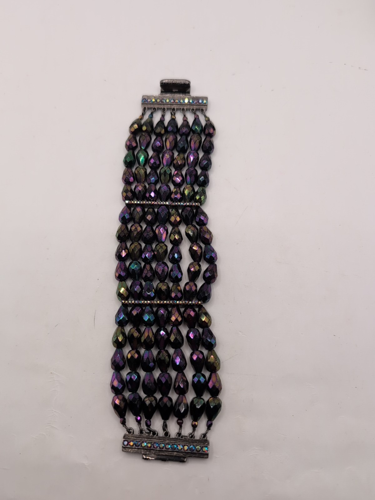 Vintage St.John 7 Strand Czech Fire Polished Faceted Bracelet Rhinestone Detail
