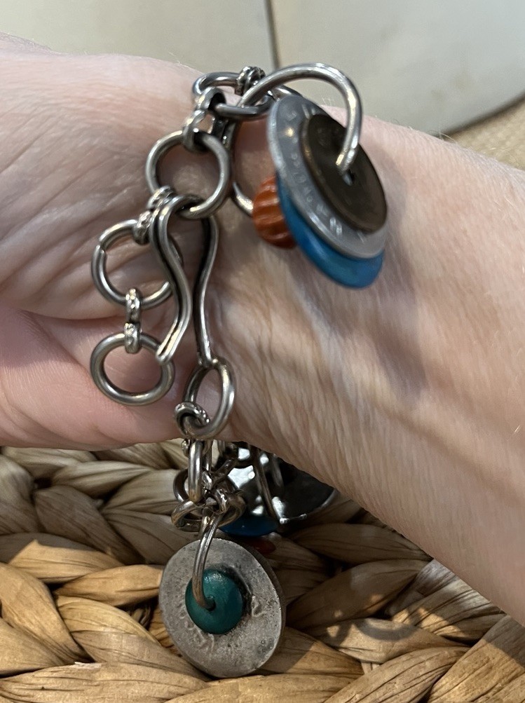 Vintage Artisan Crafted Coin Charm Bracelet Mixed Materials Estate Jewelry Boho