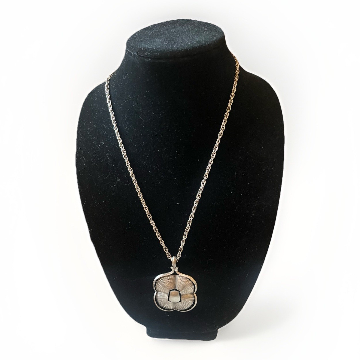 Silver Tone Raised Poppy Textured Pendant
