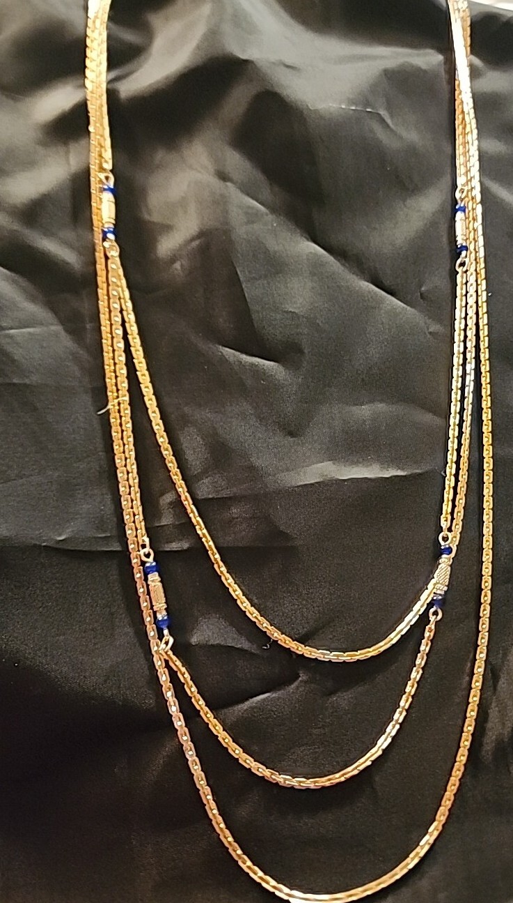 1970s Sarah Coventry Triple Chain Necklace GOLDEN CLASSIC Convertible Blue