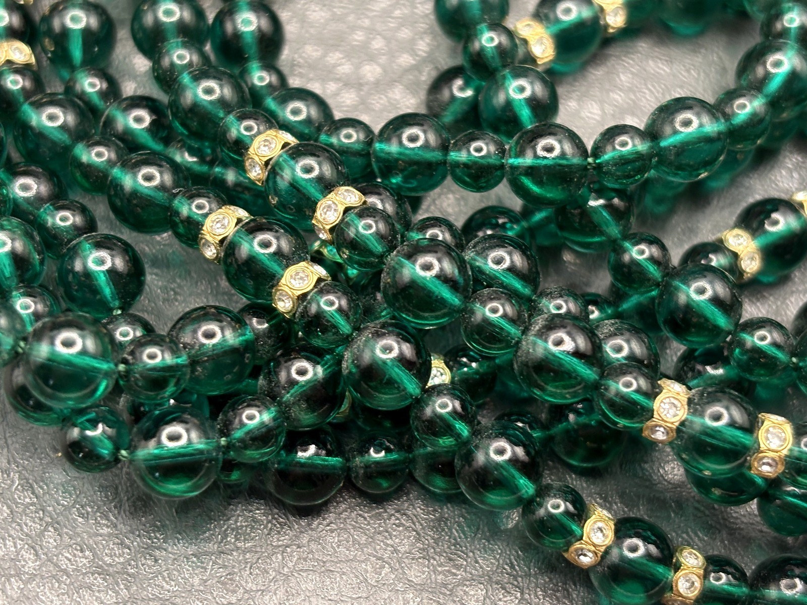 RARE SWAROVSKI VTG Multi Strand Green Crystal Glass Beaded Mogul Necklace 36”