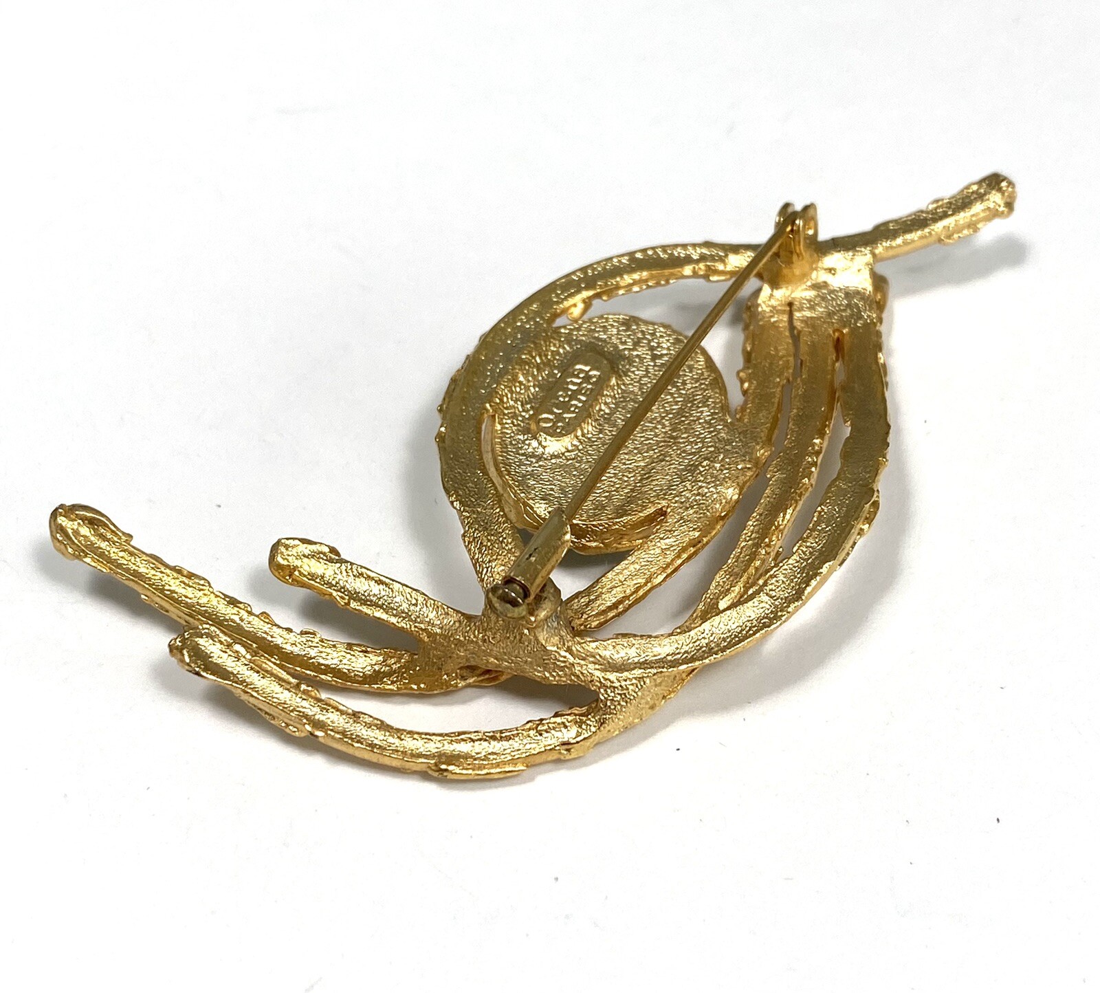 Orena Paris Brooch Glass Blue Abstract Gold Tone Vintage Estate