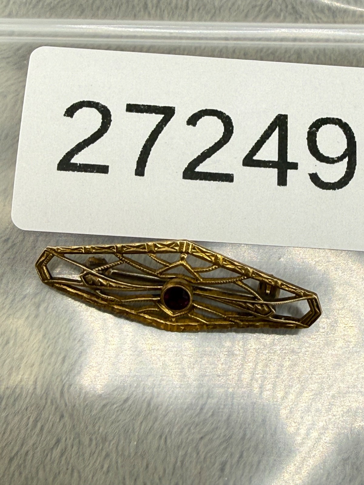 Vintage Gold Filled Filigree Brooch Rhinestone Purple