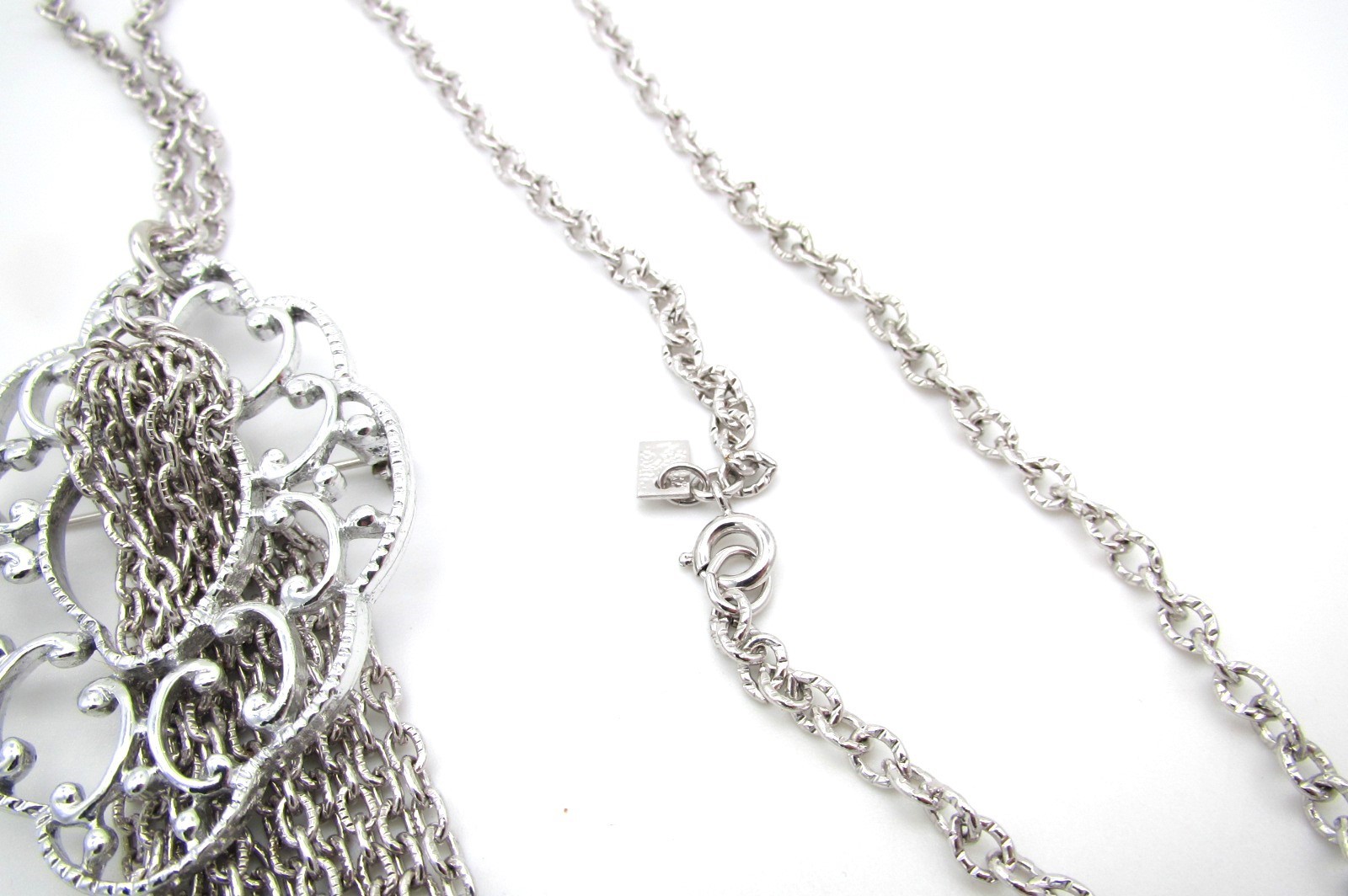 Vtg Emmons Silver Tone “Show Off” Convertible Tassel Necklace/Brooch Combo